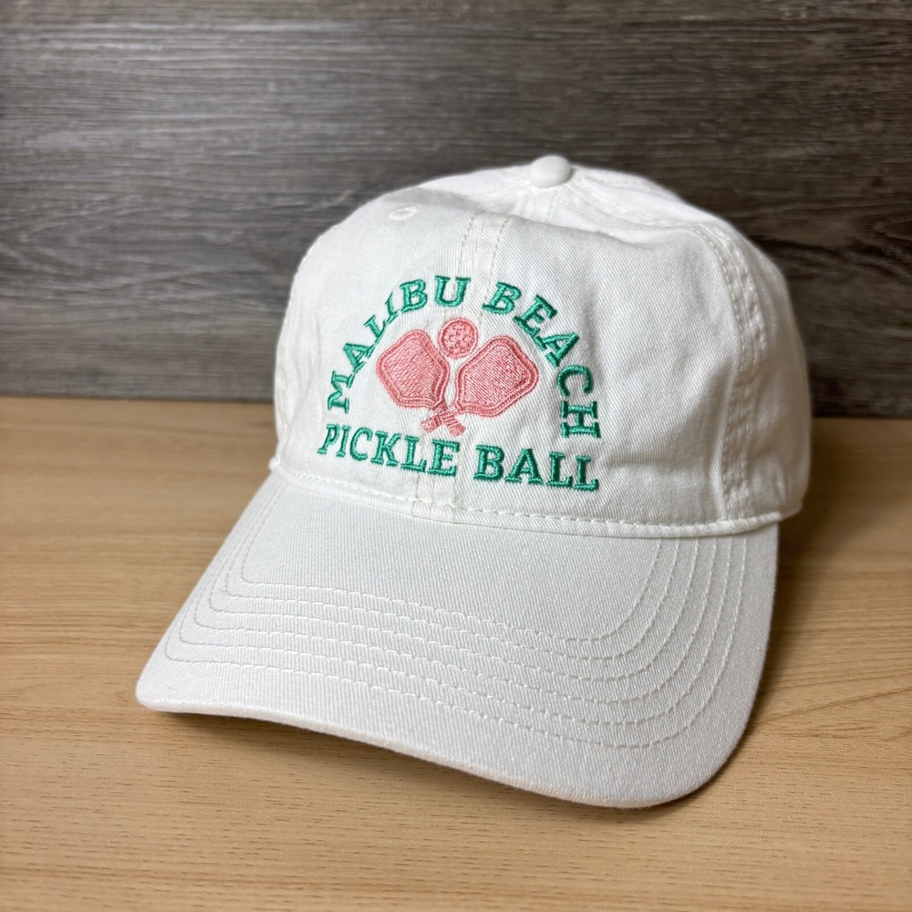 Malibu Beach Pickle Ball Hat Cap Strap Back Womens White Adjustable - Picture 3 of 9